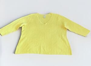 LL Bean Women’s 3x Yellow Cable Knit Sweater Cotton Blend V-neck Pullover Plus